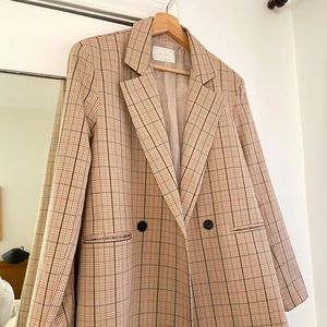 OAK + FORT oversized pink plaid blazer
